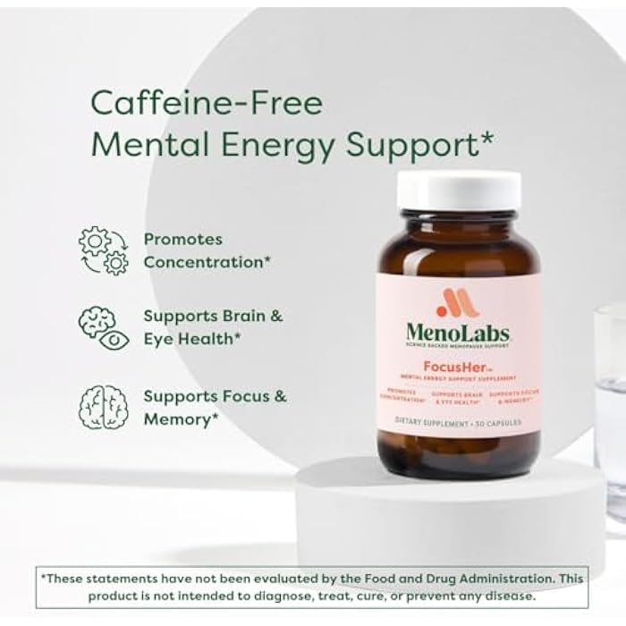 MENOLABS® FocusHer™ Mental Energy Support Supplement – Caffeine-Free Focus, Concentration & Memory – enXtra® & Lutemax 2020® – Menopause, Brain & Eye Health – 30 Capsules, 30-Day Supply - Image 2