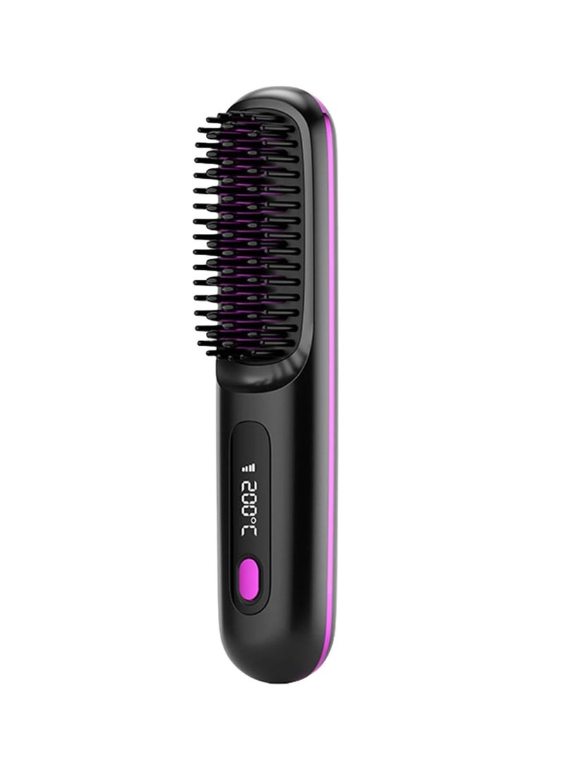 general Wireless Hair Straightening Brush, Women's Portable Hair Straightening Brush, Touch-up on the Go, Negative Ion Hot Comb, Lightweight Mini Travel, USB Charging - Image 1