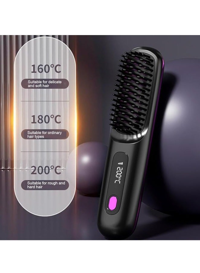 general Wireless Hair Straightening Brush, Women's Portable Hair Straightening Brush, Touch-up on the Go, Negative Ion Hot Comb, Lightweight Mini Travel, USB Charging - Image 2
