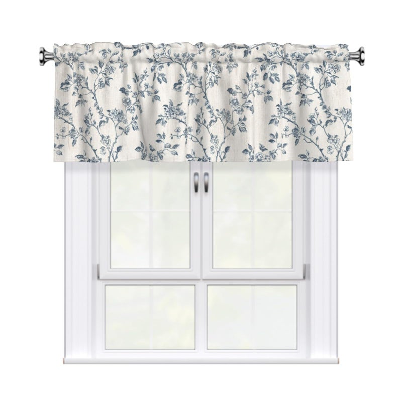 Granbey Blue Floral Valances for Windows - Dusty Blue Flower Kitchen Valance Farmhouse Valance Curtain for Bedoom Rustic Floral Light Filtering Valance with Rod Pocket 54 x 18 Inch, 1 Panel - Image 1