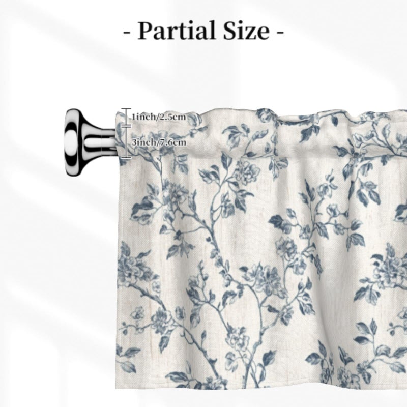 Granbey Blue Floral Valances for Windows - Dusty Blue Flower Kitchen Valance Farmhouse Valance Curtain for Bedoom Rustic Floral Light Filtering Valance with Rod Pocket 54 x 18 Inch, 1 Panel - Image 3