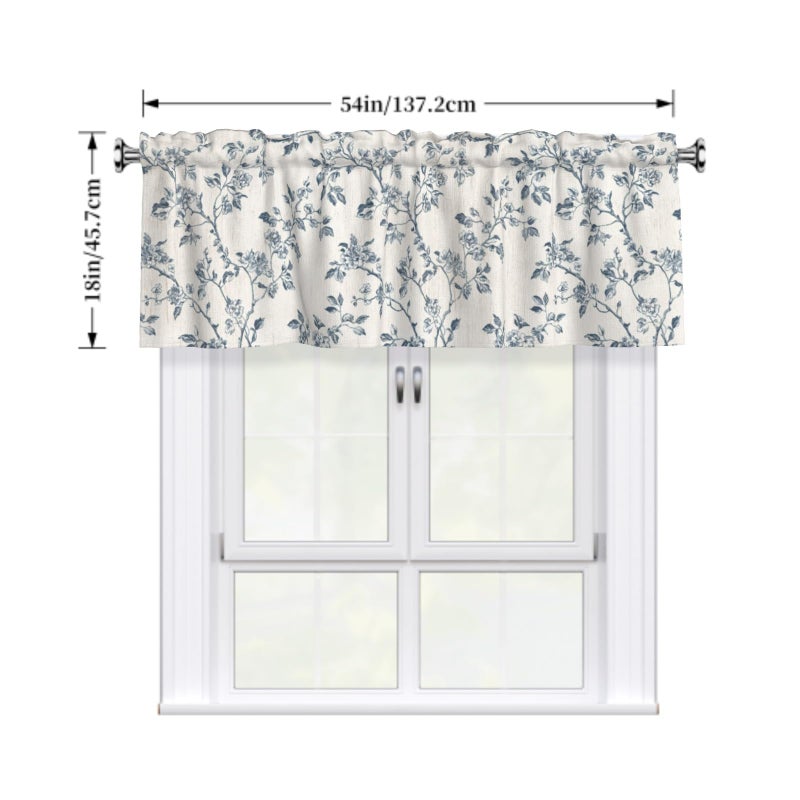 Granbey Blue Floral Valances for Windows - Dusty Blue Flower Kitchen Valance Farmhouse Valance Curtain for Bedoom Rustic Floral Light Filtering Valance with Rod Pocket 54 x 18 Inch, 1 Panel - Image 2