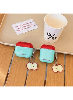 Ins Small Fresh Contrast Color Green AirpodsPro Earphone Case Suitable For Apple 1/2/3 Generation Wireless Bluetooth Protective Case-Color:Red And Green Contrast For Apple Pendant-Applicable Model:Airpods Pro