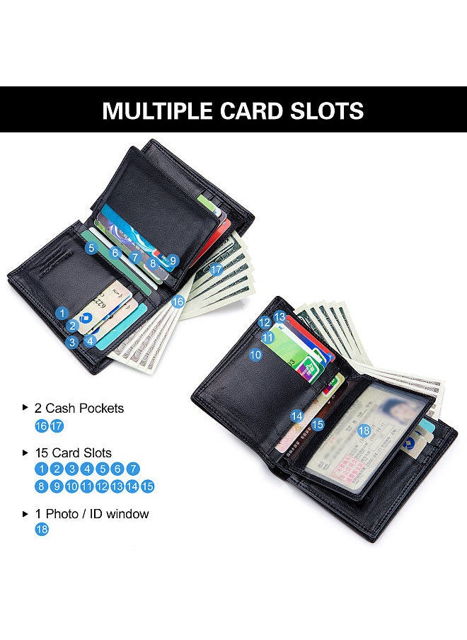 BULLCAPTAIN - Leather Wallet Large Capacity Wallet Credit Card Holder for Men with 15 Card Slots - Image 1