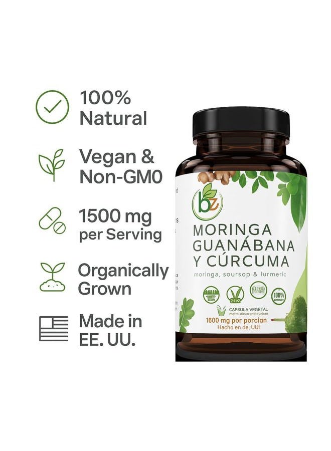B-Experts Moringa, Soursop & Turmeric(Moringa, Soursop & Turmeric) 90 Capsules 1500 Mg Per Serving Powerful Blend of Premium 100% Natural Ingredients, Vegetable, Organically Grown - Image 4