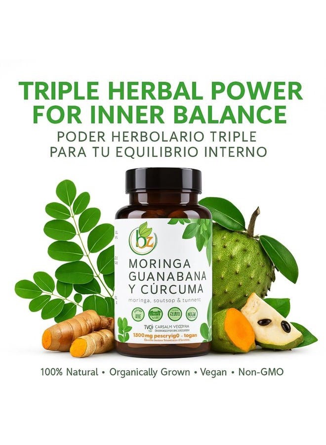B-Experts Moringa, Soursop & Turmeric(Moringa, Soursop & Turmeric) 90 Capsules 1500 Mg Per Serving Powerful Blend of Premium 100% Natural Ingredients, Vegetable, Organically Grown - Image 2