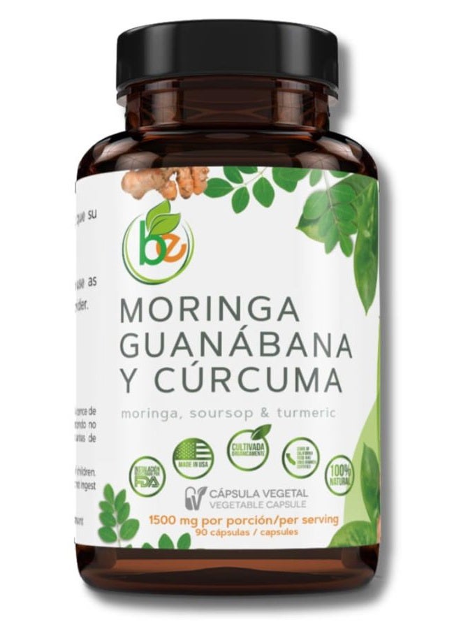 B-Experts Moringa, Soursop & Turmeric(Moringa, Soursop & Turmeric) 90 Capsules 1500 Mg Per Serving Powerful Blend of Premium 100% Natural Ingredients, Vegetable, Organically Grown - Image 1