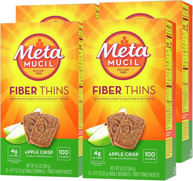 Metamucil مكمل ألياف ميتاموسيل رقيقة يوميًا من قشور السيليوم يدعم صحة الجهاز الهضمي ويشبع الجوع بنكهة تفاح مقرمش 48 حصة إجمالية 4 عبوات من 12 - Image 1