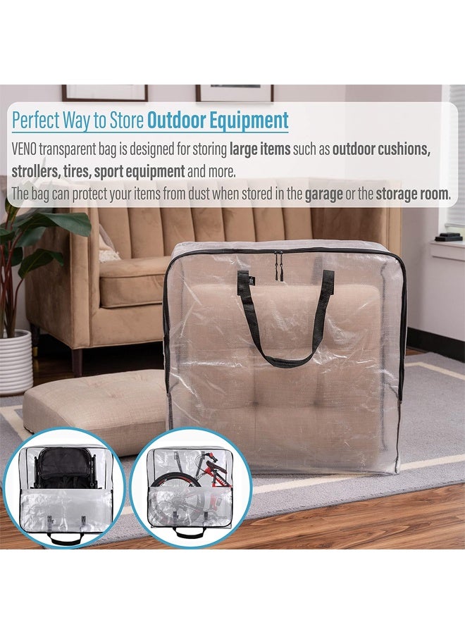 DUNISO 4 Pack Clear Storage Bags，Over-Sized Organizer Storage Bag with Zippers & Handles，Foldable Moving Bags，Waterproof and Dustproof，Sturdy and Durable，for Bedding, Duvet, Comforter，Pillow，Toys，66*66*22cm - Image 3