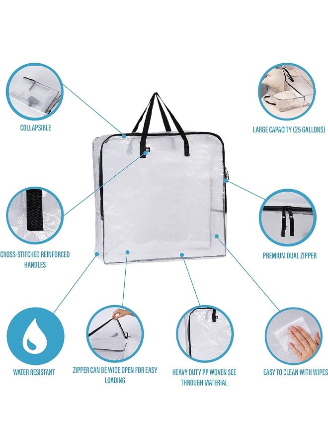 DUNISO 4 Pack Clear Storage Bags，Over-Sized Organizer Storage Bag with Zippers & Handles，Foldable Moving Bags，Waterproof and Dustproof，Sturdy and Durable，for Bedding, Duvet, Comforter，Pillow，Toys，66*66*22cm - Image 5