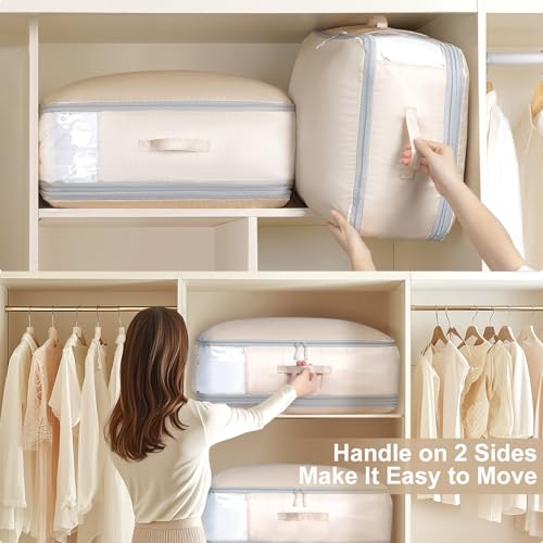 Easortm Comforter Storage Bag - Large Capacity Blanket Storage Bags 3-Layer Ultra Space Saving Self Compression Organizer, Washable Compression Bags for Storage Comforter Blanket, 2-Pack, Beige - Image 5