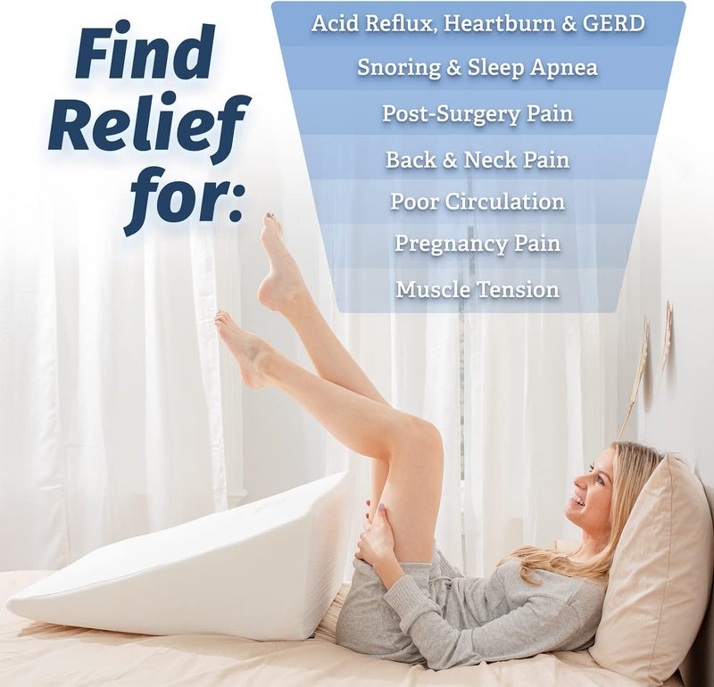 Abco Tech Bed Wedge Pillow with Memory Foam Top - Reduce Neck and Back Pain, Snoring, Acid Reflux and Respiratory Problems - Ideal for Sleeping, Reading, Rest or Elevation - Breathable and Washable Cover - 12in - Image 4