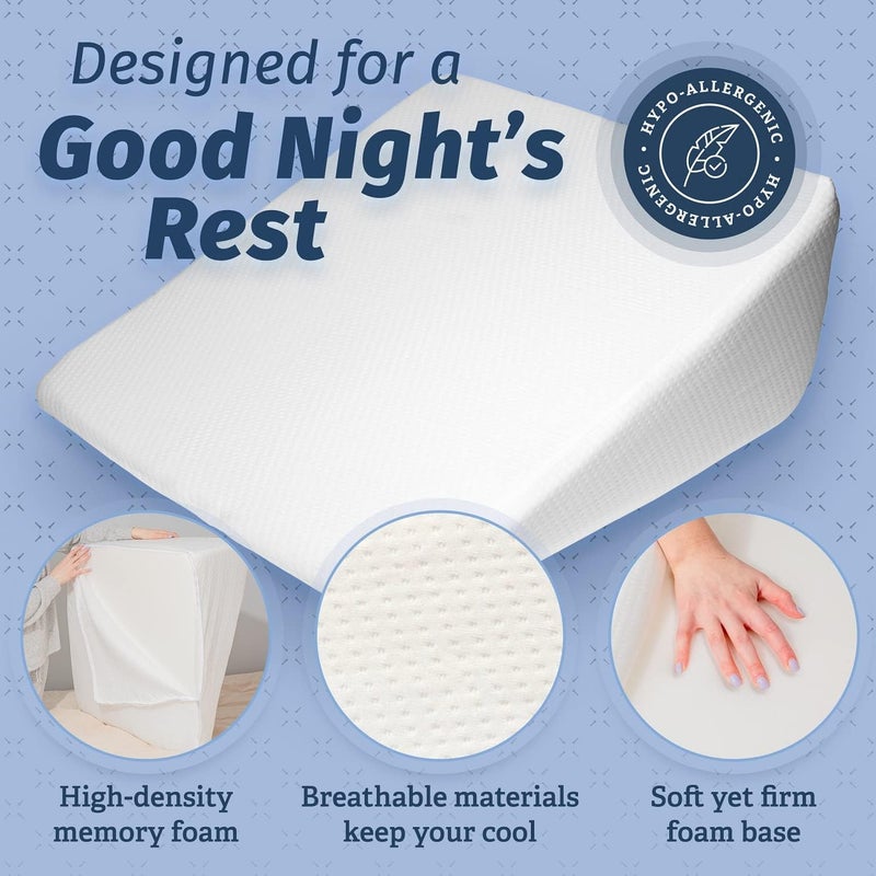 Abco Tech Bed Wedge Pillow with Memory Foam Top - Reduce Neck and Back Pain, Snoring, Acid Reflux and Respiratory Problems - Ideal for Sleeping, Reading, Rest or Elevation - Breathable and Washable Cover - 12in - Image 5