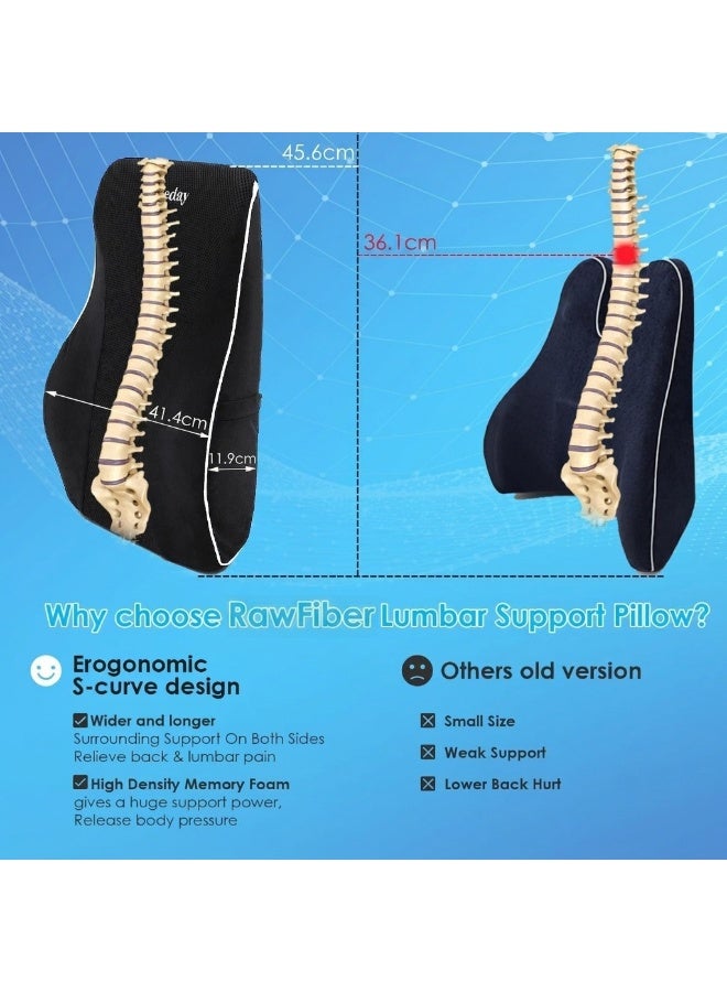 RawFiber Lumbar Support Pillow for Office Chair Car Back Support Pillow, Memory Foam Gaming Chair Desk Chair Back Cushion for Lower Back Pain Relief, Ergonomic Back Rest,Office Home Essentials - Image 2