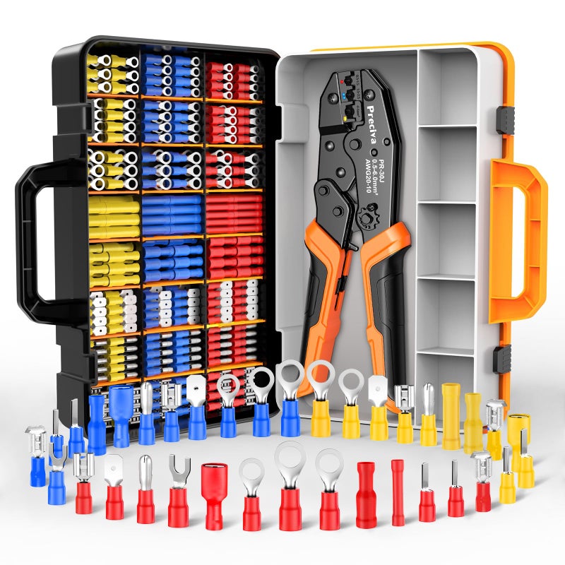 Preciva Crimping Tool for Insulated Terminals Wire Connectors, AWG20-10 Ratchet Crimper with 425 Pcs Insulated Terminals Connectors - Image 1