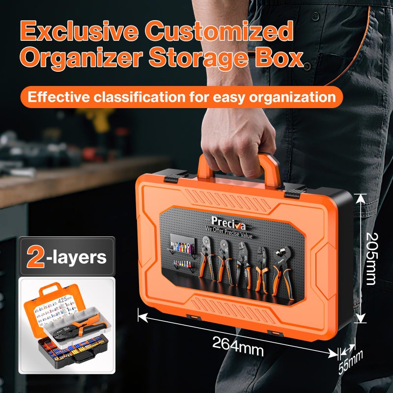 Preciva Crimping Tool for Insulated Terminals Wire Connectors, AWG20-10 Ratchet Crimper with 425 Pcs Insulated Terminals Connectors - Image 2