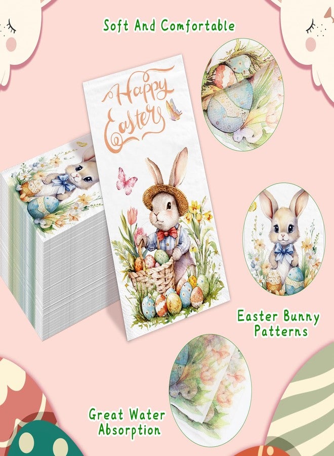 WorldBazaar Easter Paper Napkins Bunny 100Pcs Paper Towels Double-Sided Watercolor Disposable Guest Napkin for Dinner Bathroom Easter Party Decorations - Image 3