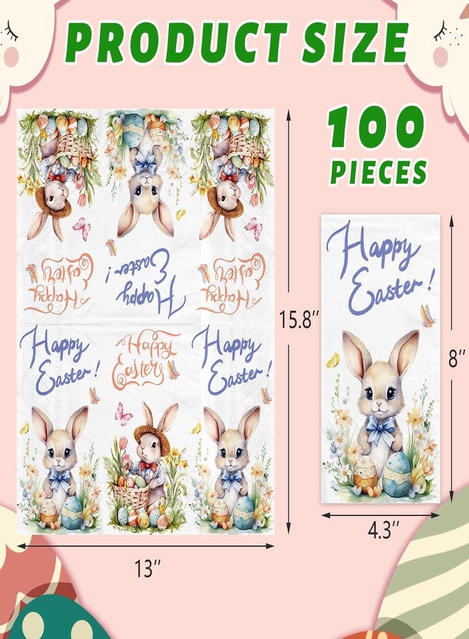 WorldBazaar Easter Paper Napkins Bunny 100Pcs Paper Towels Double-Sided Watercolor Disposable Guest Napkin for Dinner Bathroom Easter Party Decorations - Image 2