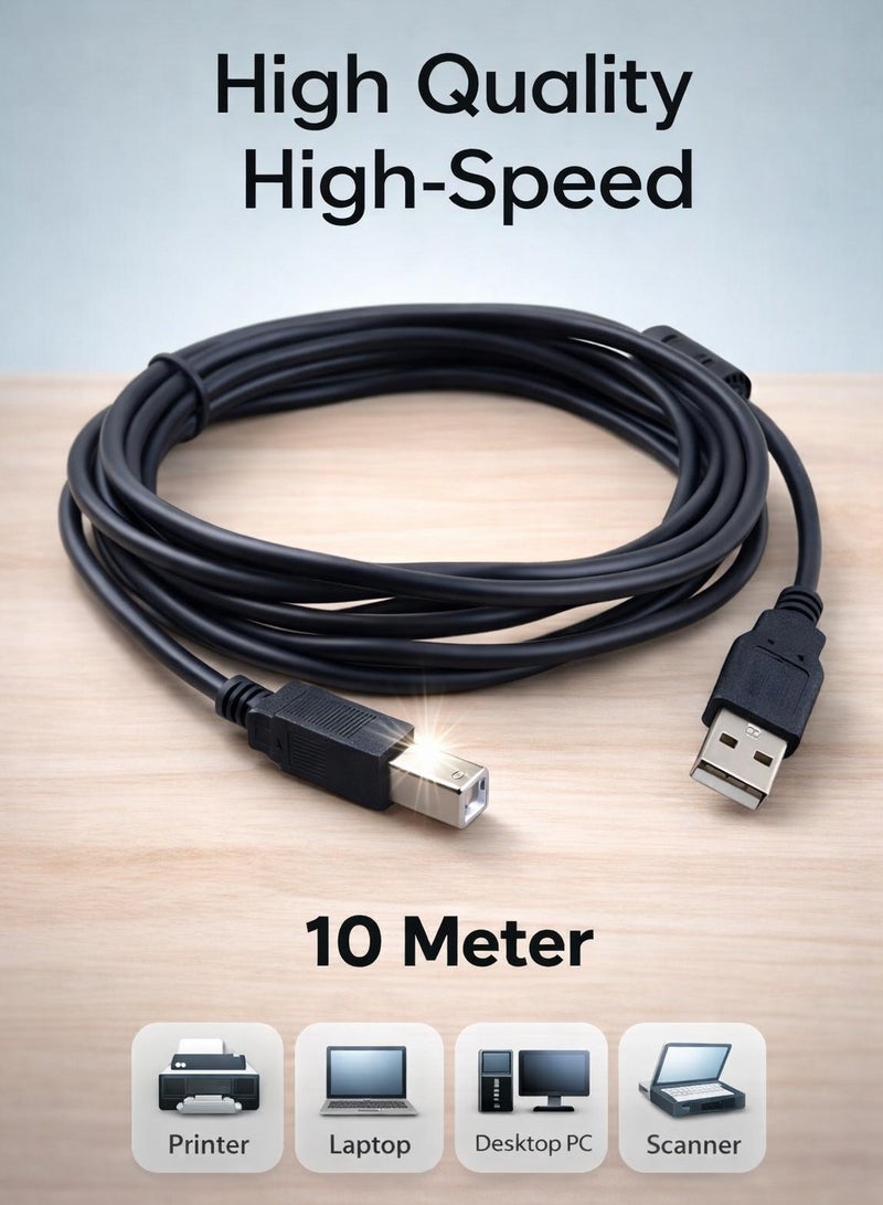 كيبل طابعة USB إلى USB-B بطول 10 متر - كابل نقل بيانات عالي السرعة للطابعات والماسحات الضوئية - Image 1