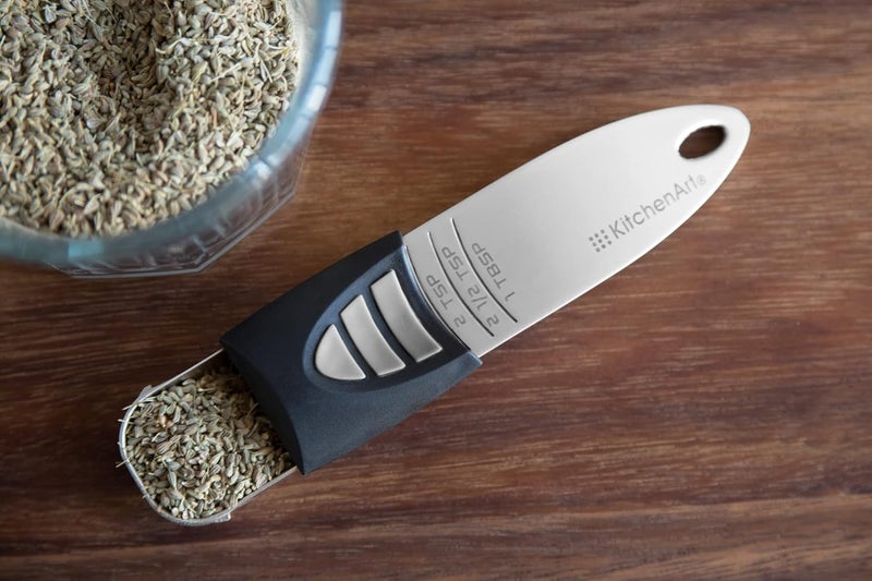 kitchen art Stainless Steel Pro Sliding Adjust-A-Tablespoon and Teaspoon, Adjustable Measuring Spoon Set - Image 3