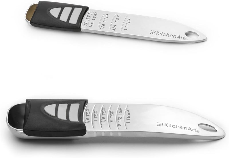 kitchen art Stainless Steel Pro Sliding Adjust-A-Tablespoon and Teaspoon, Adjustable Measuring Spoon Set - Image 1