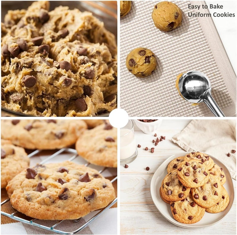 LLESCA Cookie Scoop Set, 3Pcs Ice Cream Scoop, Cookie Scoops for Baking Set of 3, 18/8 Stainless Steel Cookie Scooper for Baking, Ice Cream Scooper with Trigger Release, Red Soft Grip Cookie Dough Scoop - Image 5