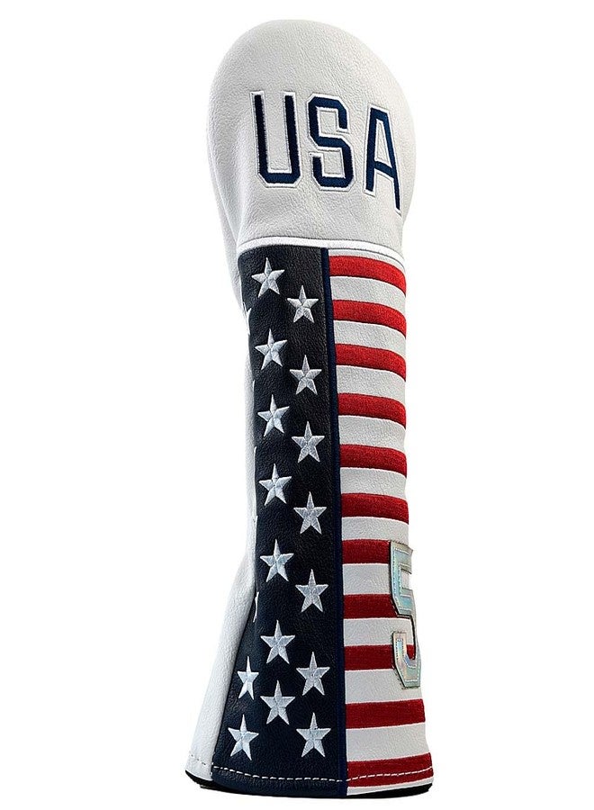 GOOACTION 1PC USA Golf Club Fairway Wood Head Cover with Creative Stars and Stripes American Flag Pattern Synthetic Leather Patriotic Golf Headcovers (Tag 5) - Image 1