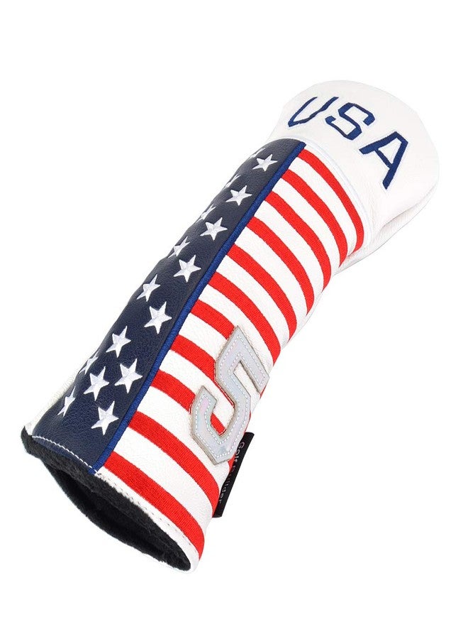 GOOACTION 1PC USA Golf Club Fairway Wood Head Cover with Creative Stars and Stripes American Flag Pattern Synthetic Leather Patriotic Golf Headcovers (Tag 5) - Image 2
