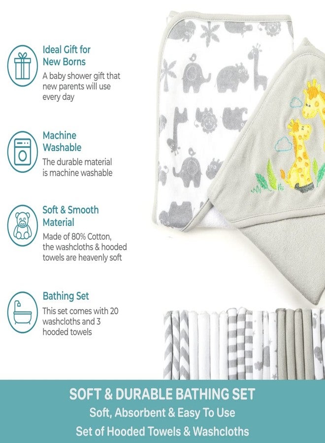 Spasilk Bath Hooded Towels & Washcloths Set for Babies, 23-Piece Gift Set, Grey, (Gift GBA23 0501) - Image 4