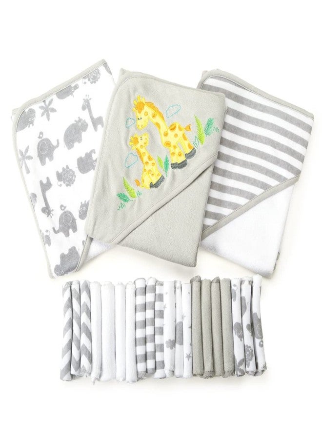 Spasilk Bath Hooded Towels & Washcloths Set for Babies, 23-Piece Gift Set, Grey, (Gift GBA23 0501) - Image 1