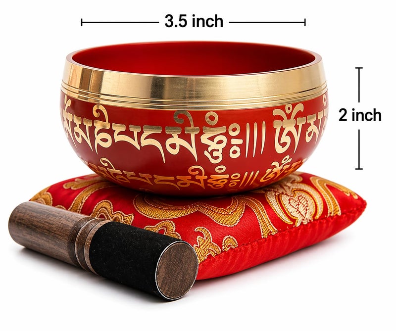 HIMALAYAN BAZAAR Tibetan Singing Bowl Set - Easy To Play for Beginners - Authentic Handcrafted Mindfulness Meditation Holistic Sound 7 Chakra Healing Gift by Himalayan Bazaar (Crimson) - Image 2