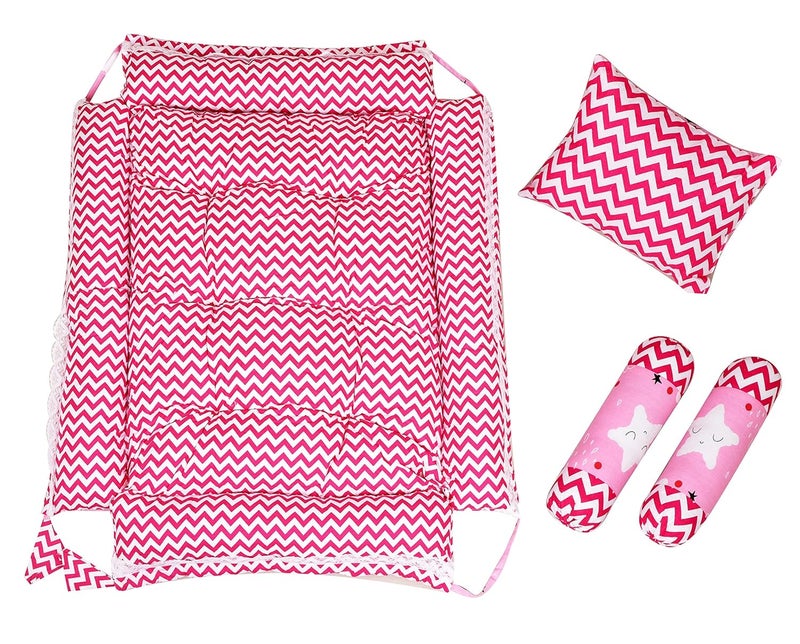 LOREM Pink 3 Pillows Square Shape Cotton Baby Bed for 01 Year BB06 - Image 4
