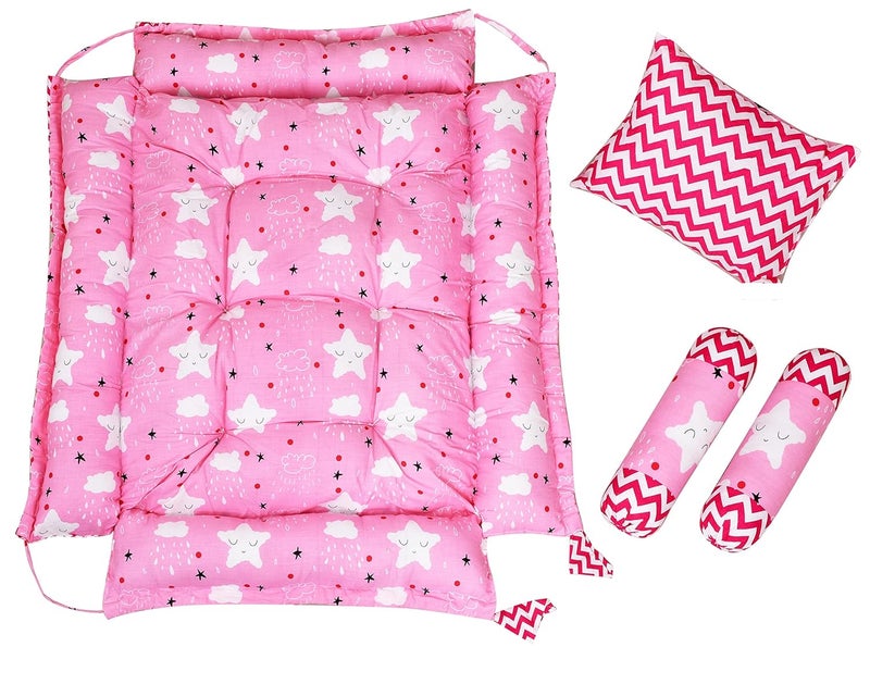 LOREM Pink 3 Pillows Square Shape Cotton Baby Bed for 01 Year BB06 - Image 3