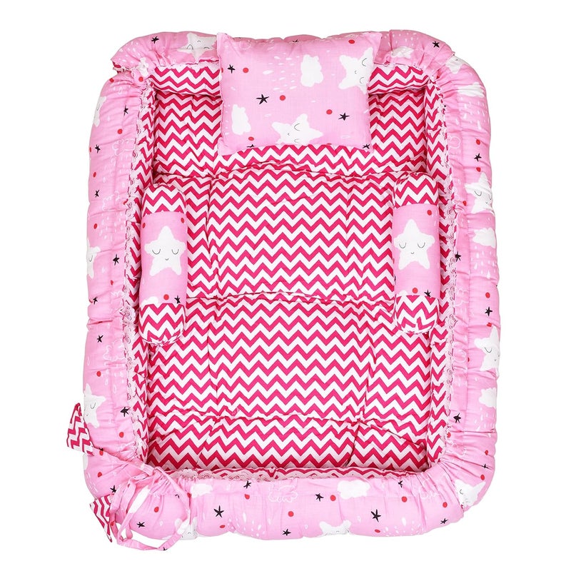 LOREM Pink 3 Pillows Square Shape Cotton Baby Bed for 01 Year BB06 - Image 2