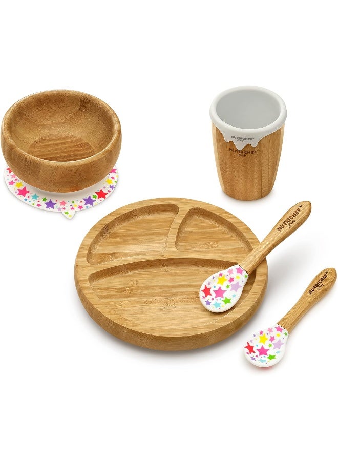 NutriChef Round Bamboo Baby Plate, Star Set with Cup - Image 1