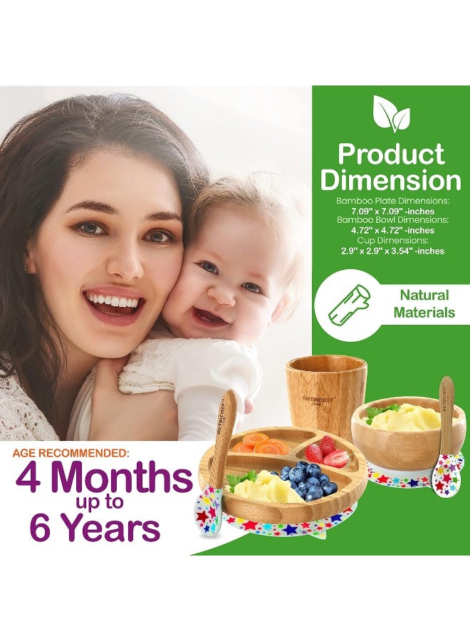 NutriChef Round Bamboo Baby Plate, Star Set with Cup - Image 2