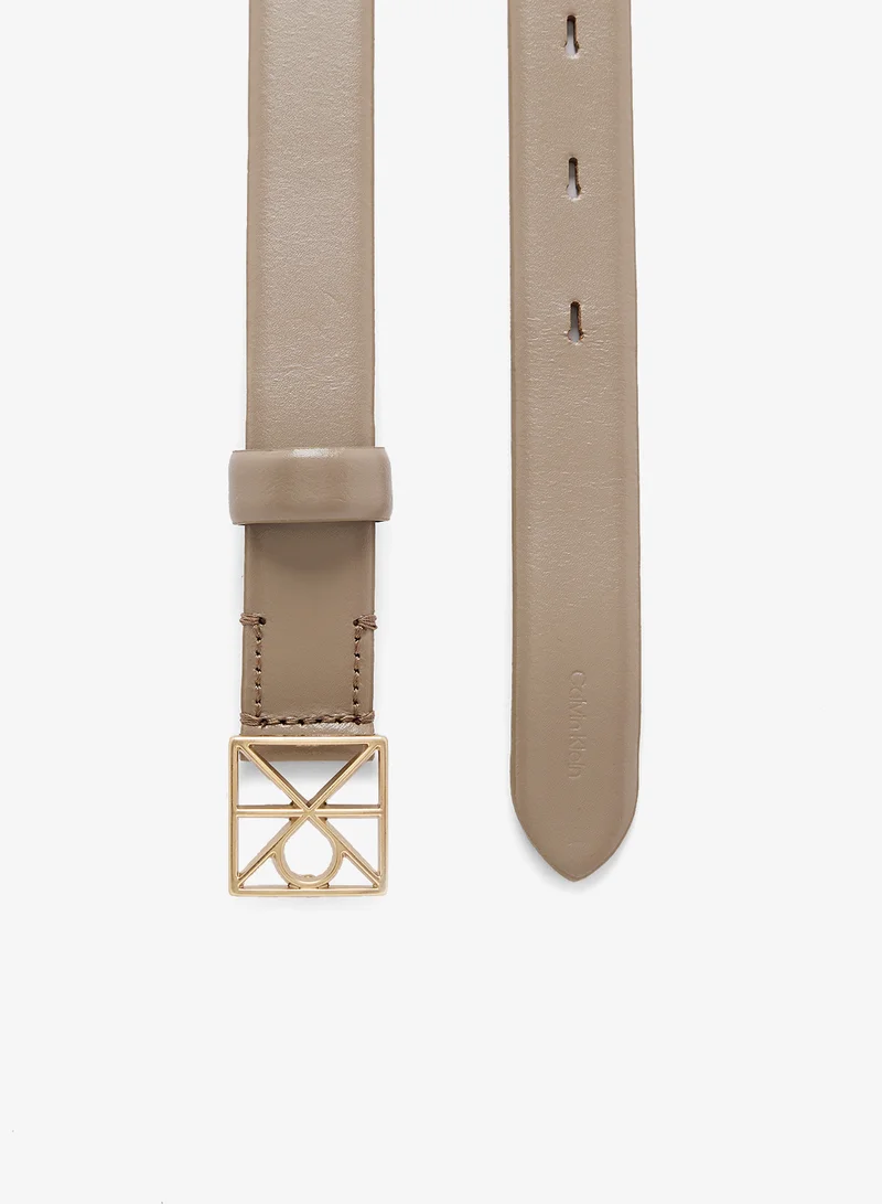 CALVIN KLEIN Leather Emblem Logo Buckle Belt