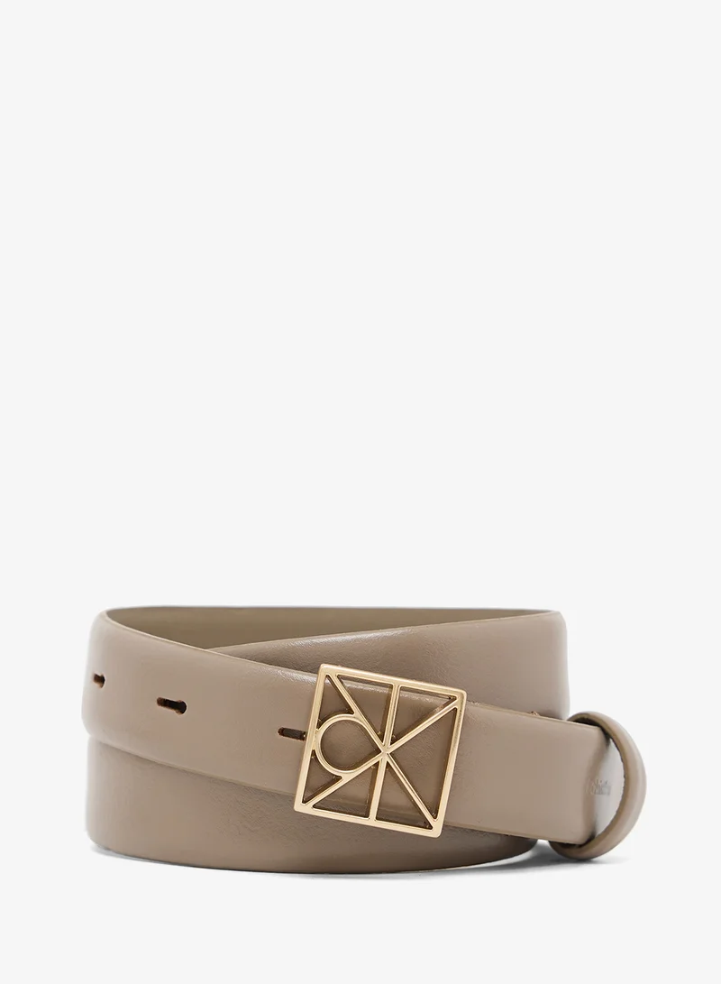 CALVIN KLEIN Leather Emblem Logo Buckle Belt