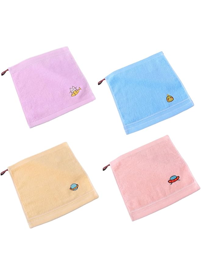 The Bros 4-Pack Cute Cartoon Hand Towels, Soft & Absorbent 25x25cm Cotton Face Towels with Hanging Loop for Kitchen, Bath, Kids & Adults - Image 1