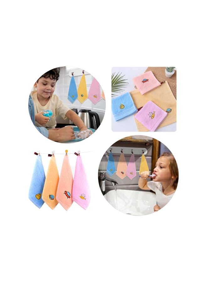The Bros 4-Pack Cute Cartoon Hand Towels, Soft & Absorbent 25x25cm Cotton Face Towels with Hanging Loop for Kitchen, Bath, Kids & Adults - Image 4