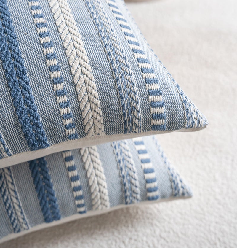 Cethom Boho Throw Pillow Covers 18x18 Inch Set of 2, Farmhouse Decorative Couch Pillow Cases, Blue Accent Pillows of Bed, Sofa Bedroom Living Room Home Decor Cushion Cover - Image 3