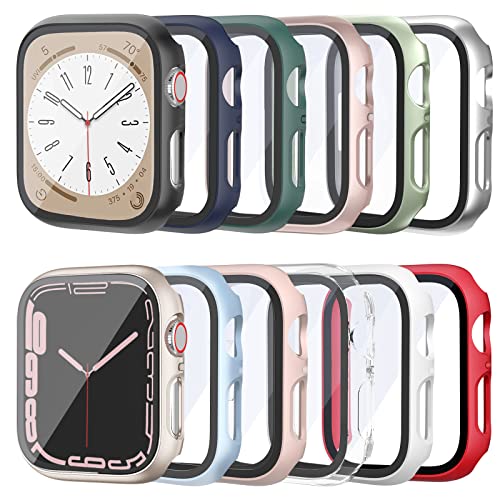 HASDON [12 Pack] Case Compatible with Apple Watch Series 9 8 7 41mm with Tempered Glass Screen Protector, Full Coverage Bumper Hard PC Protective Cover for iWatch Series 9/8/7 41mm Accessories - Image 1