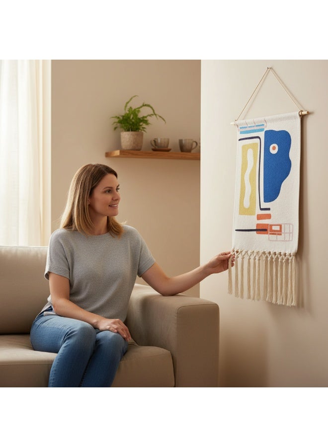 الأزرق جي دبليو نسيج بوهيمي مع زخرفة جدارية من شراشيب لغرفة المعيشة وغرفة النوم - Image 2