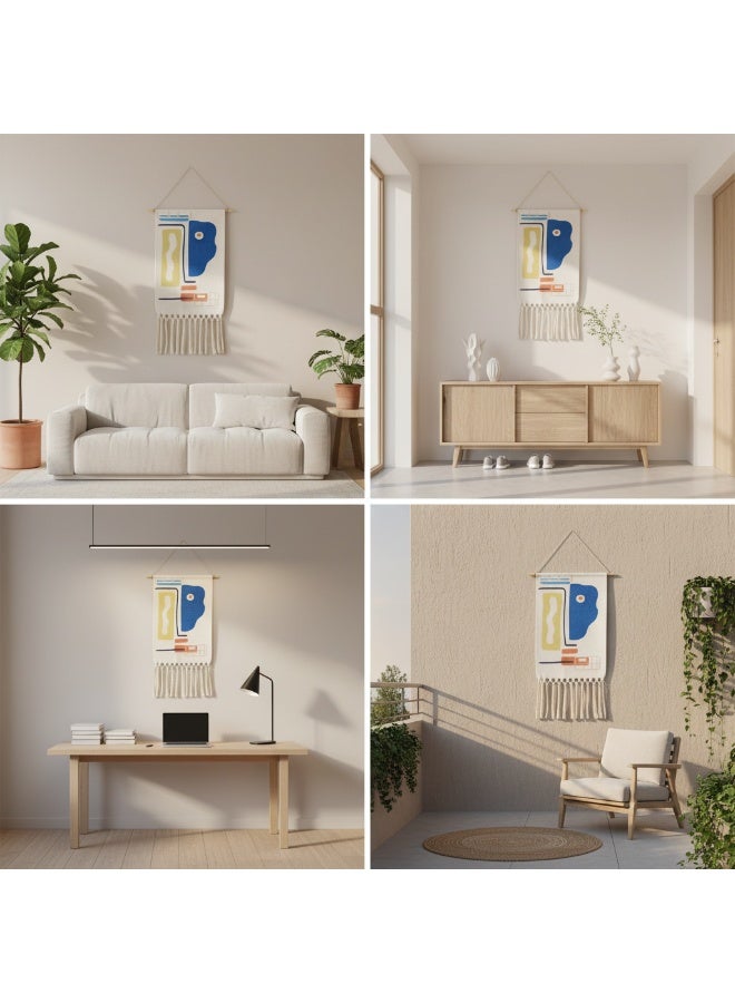 الأزرق جي دبليو نسيج بوهيمي مع زخرفة جدارية من شراشيب لغرفة المعيشة وغرفة النوم - Image 3