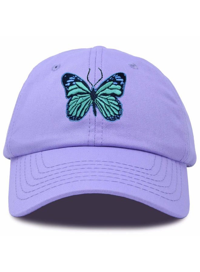 DALIX Exotic Blue Butterfly Hat Womens Gift Embroidered Girls Cap in Lavender - Image 1