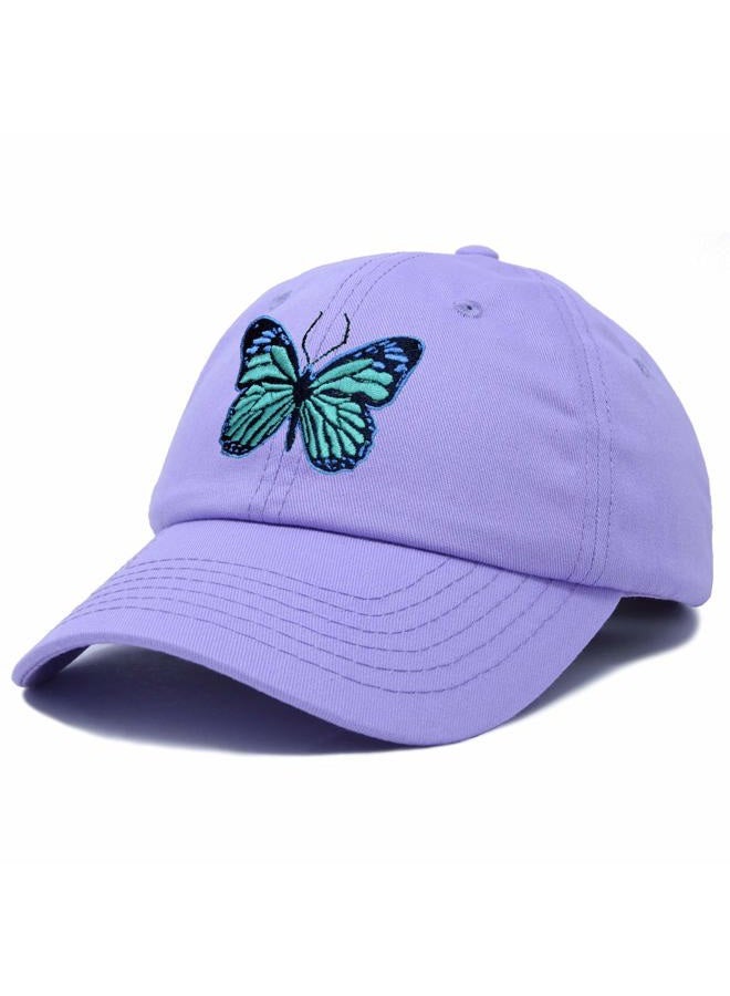 DALIX Exotic Blue Butterfly Hat Womens Gift Embroidered Girls Cap in Lavender - Image 4