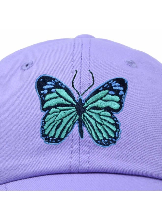 DALIX Exotic Blue Butterfly Hat Womens Gift Embroidered Girls Cap in Lavender - Image 2