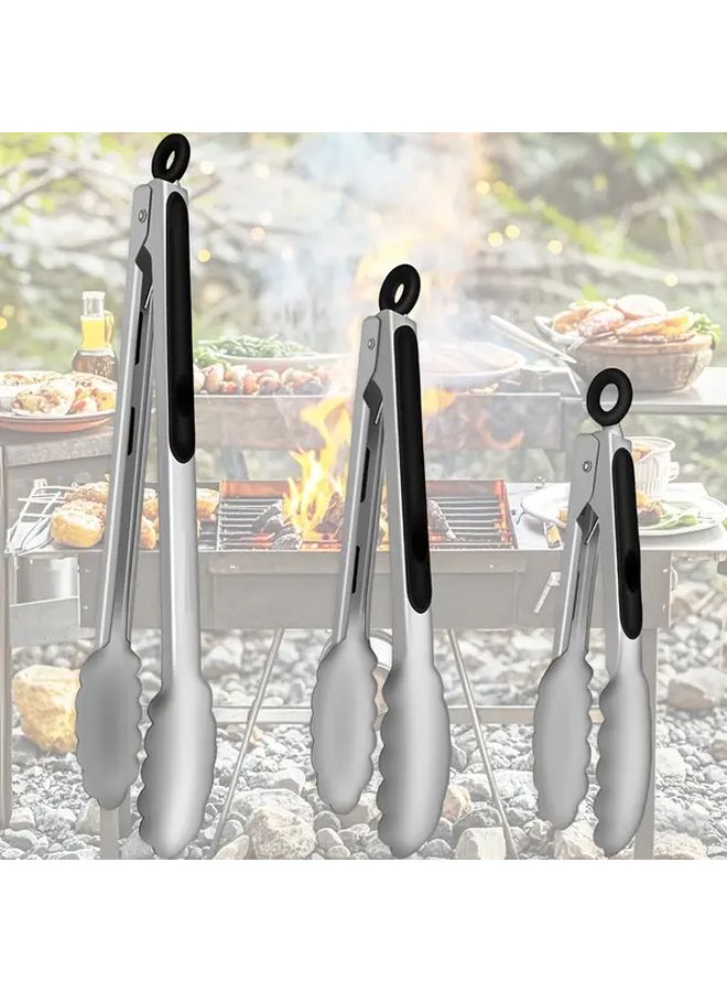 Heavy Duty Stainless Steel Kitchen Tongs Model Red S Heat Resistant Locking Ergonomic Handle - Image 1