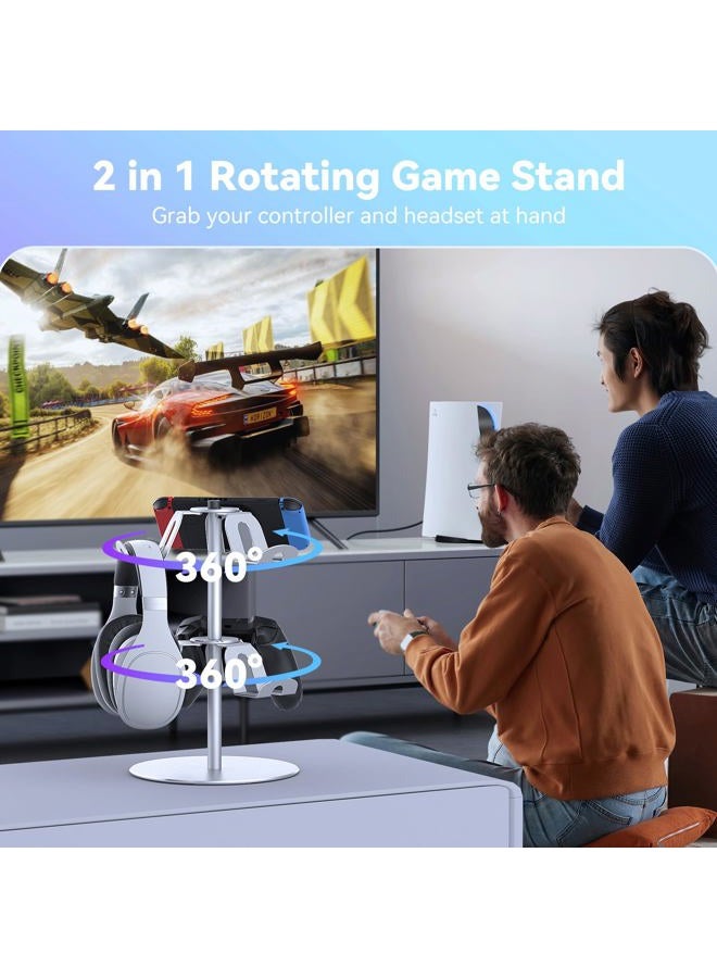 DGPCT Controller Stand Compatible with Xbox PS5 PS4 Nintendo Switch, 2 Tiers Aluminum Headset Holder, Gaming Headphone and Controller Holder Organizer Rack, Universal & Stable (Silver) - Image 4