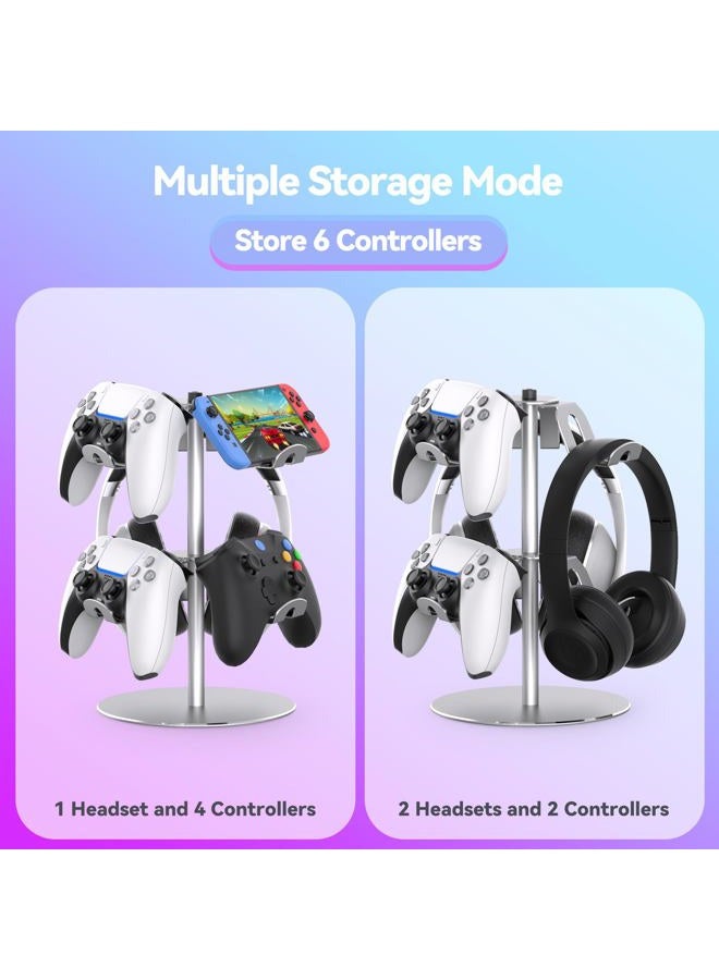 DGPCT Controller Stand Compatible with Xbox PS5 PS4 Nintendo Switch, 2 Tiers Aluminum Headset Holder, Gaming Headphone and Controller Holder Organizer Rack, Universal & Stable (Silver) - Image 3